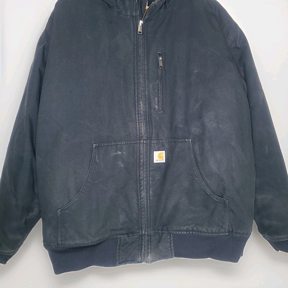 Carhartt Quick Duck Workwear Hooded Jacket Full Zip 2XL XXL Black - Picture 3 of 7